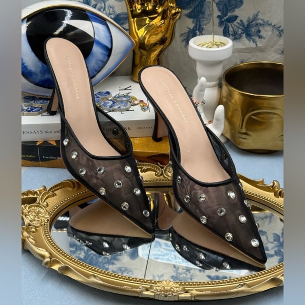 🆕 LOEFFLER RANDALL 🧿 NWOT Paloma Mesh Mid-Heel Mules, Black/Clear, Sz 9 - Picture 4 of 16